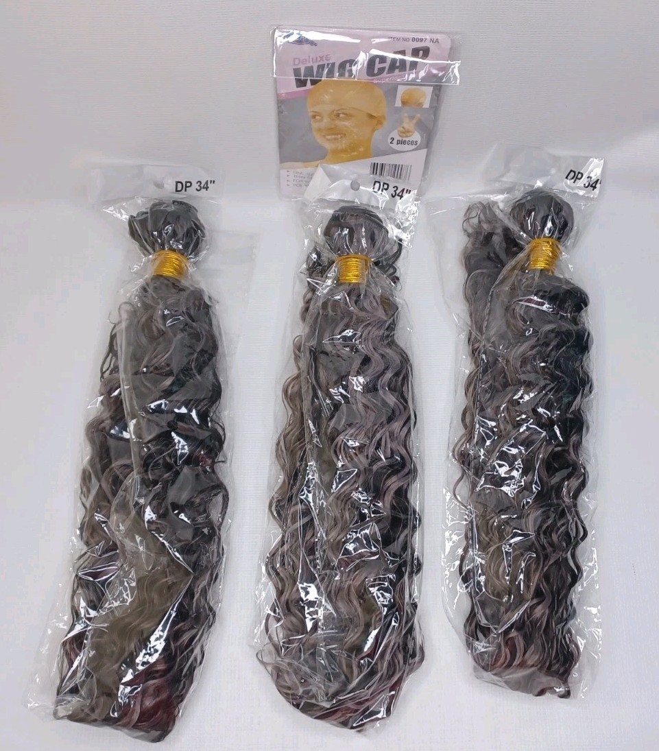 3 Bundles 34″ Hair Extensions Body Wave Black & Grey