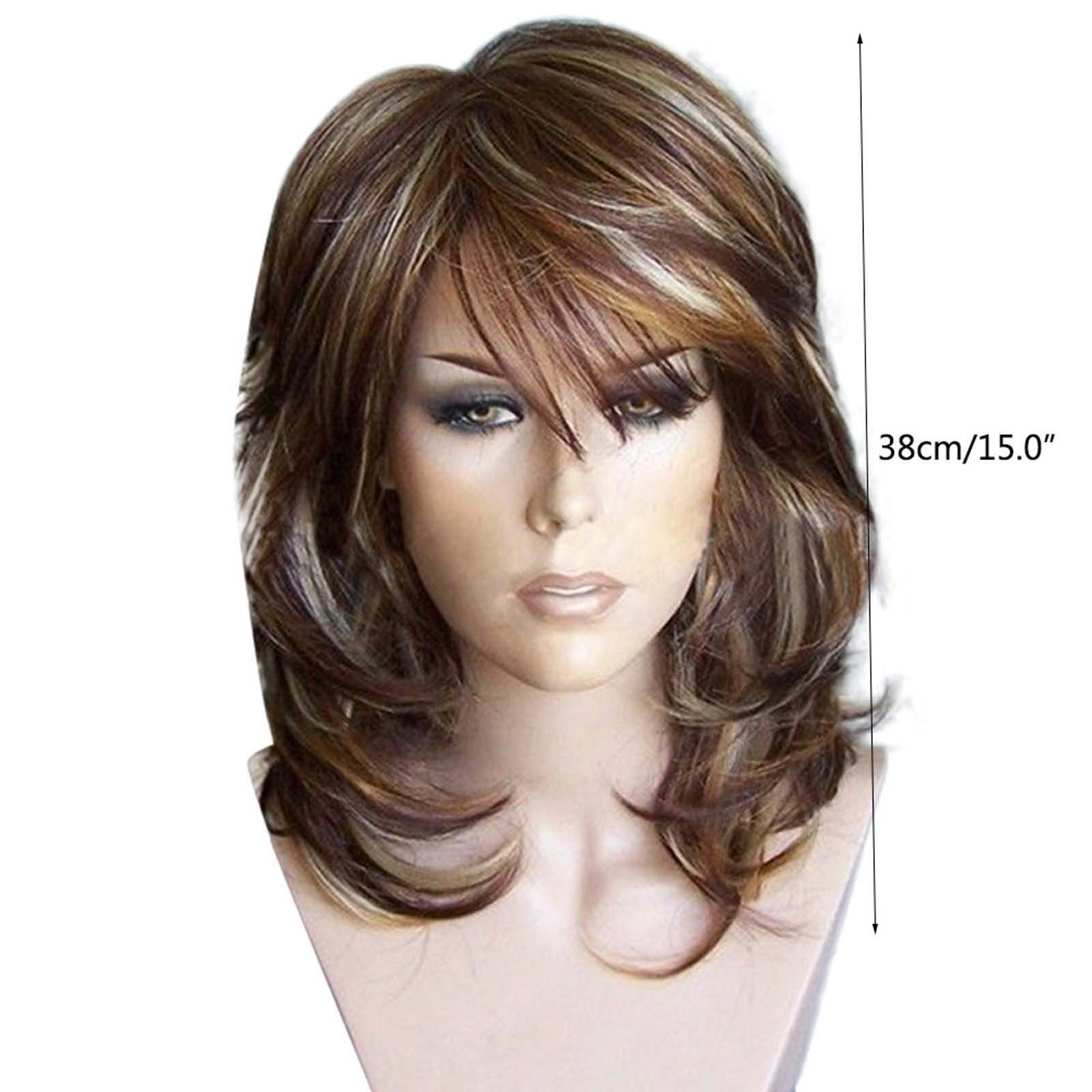 WomenFashion Mixed Brown Fiber Wigs Layered Slightly Curled Synthetic Wigs