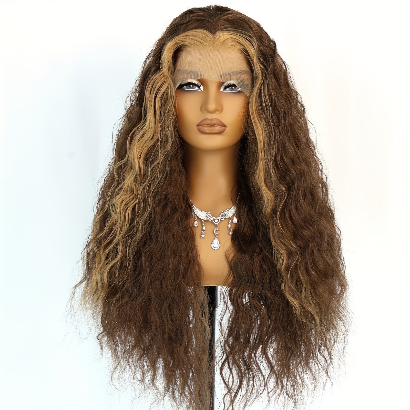 Brown Blonde Highlights Loose Curly Glueless Lace Front Wigs Pre Plucked Women