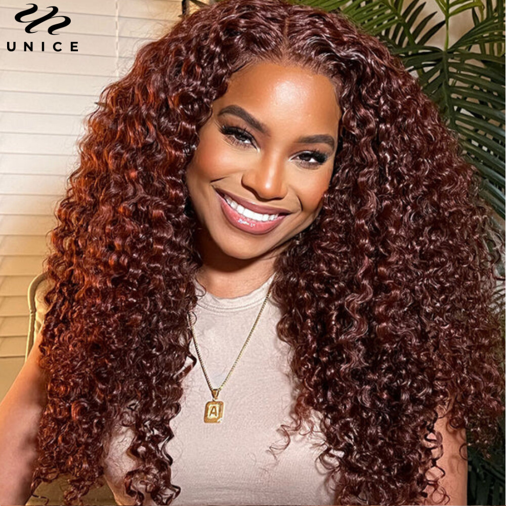 UNice Malaysian Reddish Brown Curly 3 Bundles Human Hair Weaves Cooper Red Wefts
