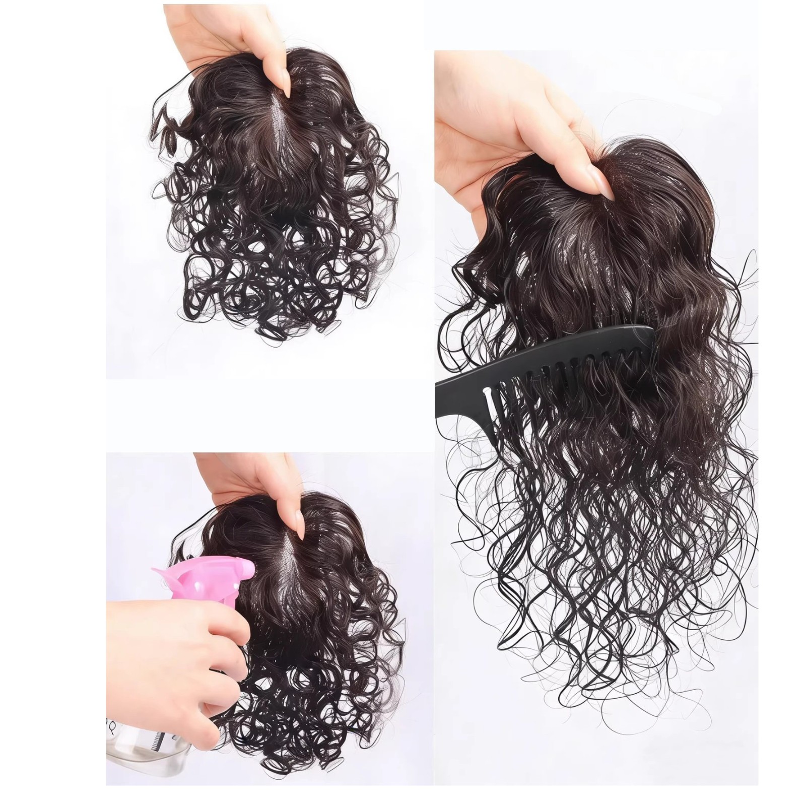 Fluffy Curly Wavy Real Human Hair Mono PU Topper Wiglet Replacement For Women