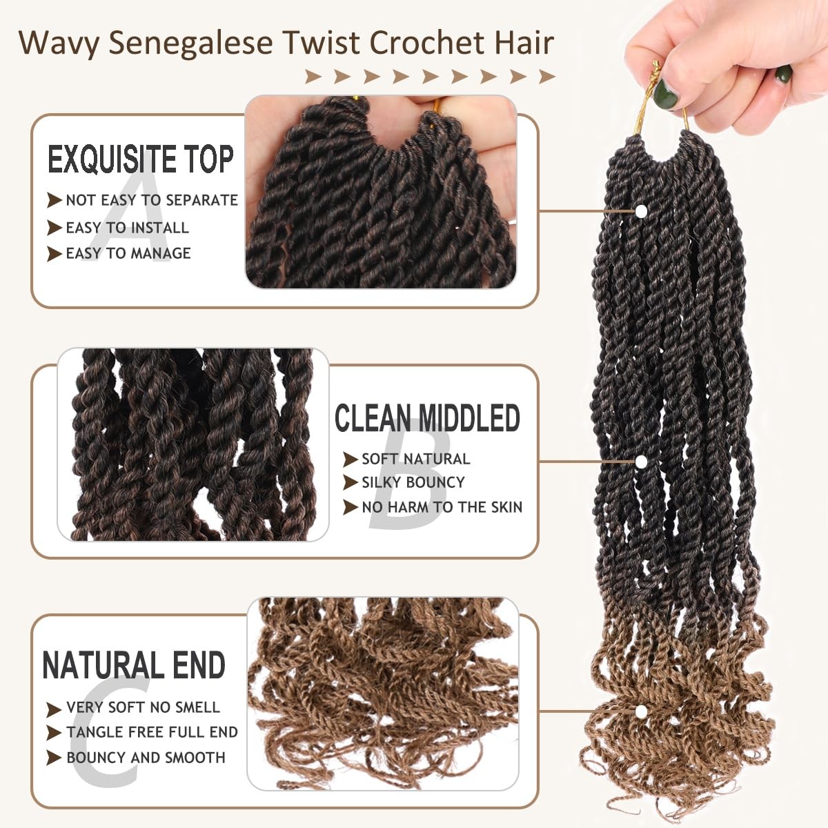 Kachanaa 8 Pack Wavy Senegalese Twist Crochet Hair For Black Women 14 Inch