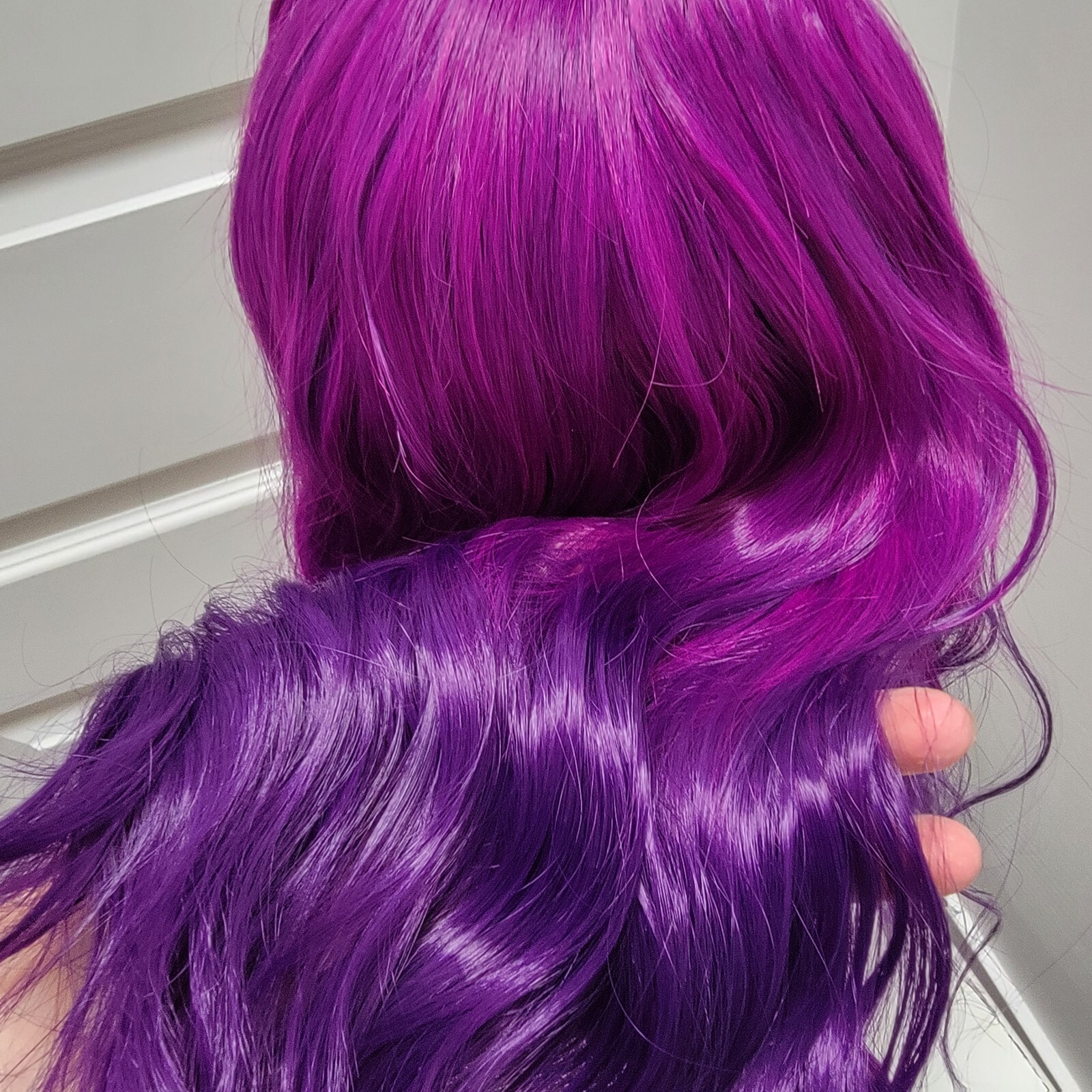 Purple/Violet Wig with Bangs Women’s Synthetic Hair Wavy Good Quality 14″ Sz M-L