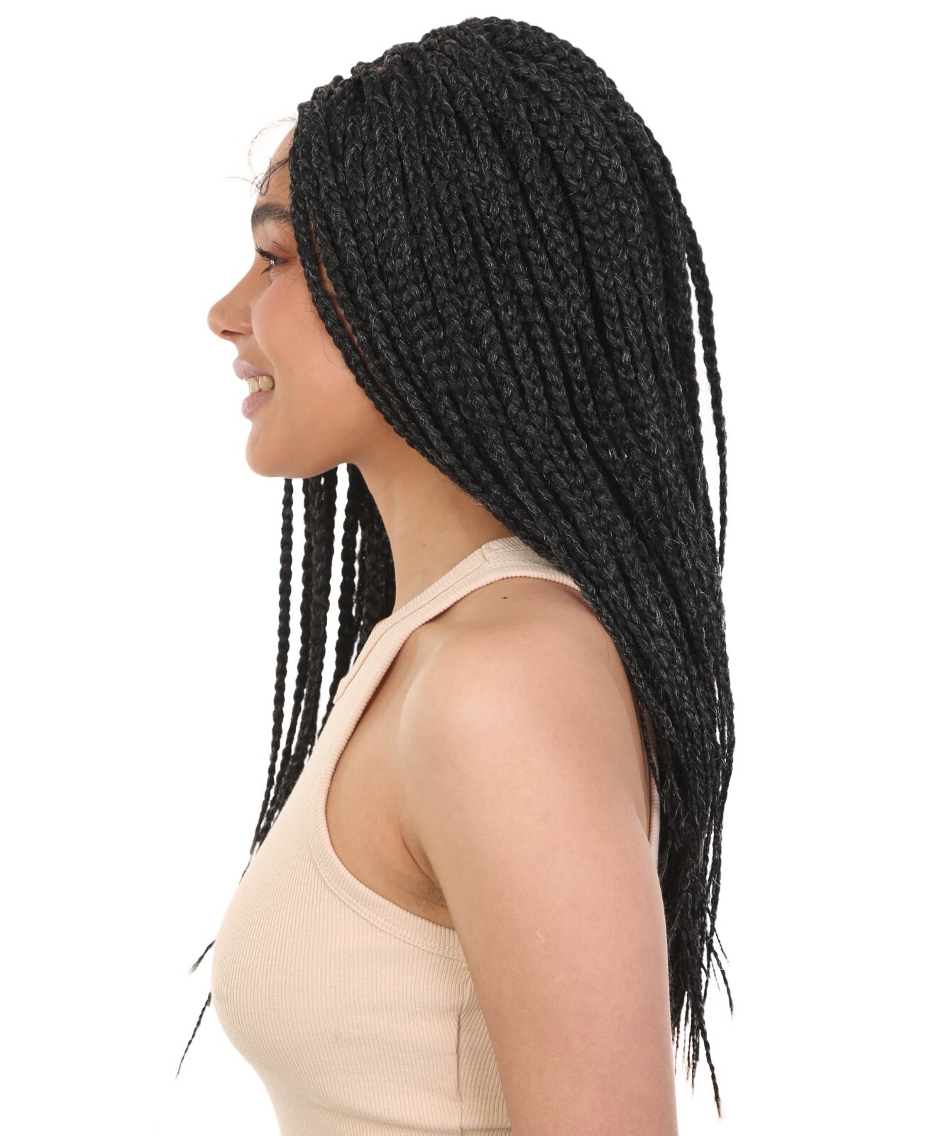 LUXLUXE Uyai Straight 23″ 4X4 Hand-Tied Lace Braided Wig, Salt & Pepper Grey