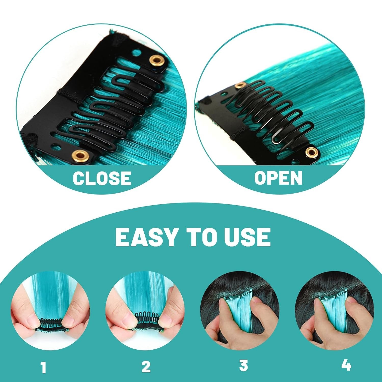10 PCS 22-Inch Teal Blue Clip-In Extensions – Easy Styling for Women & Girls