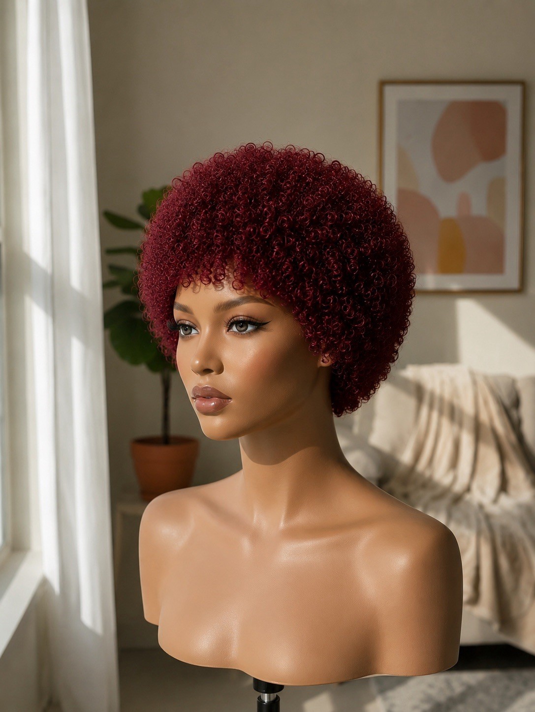 Brazilian 8” Super Kinky Curly Afro Human Hair Burgundy Wig. SO MUCH COMPLIMENT