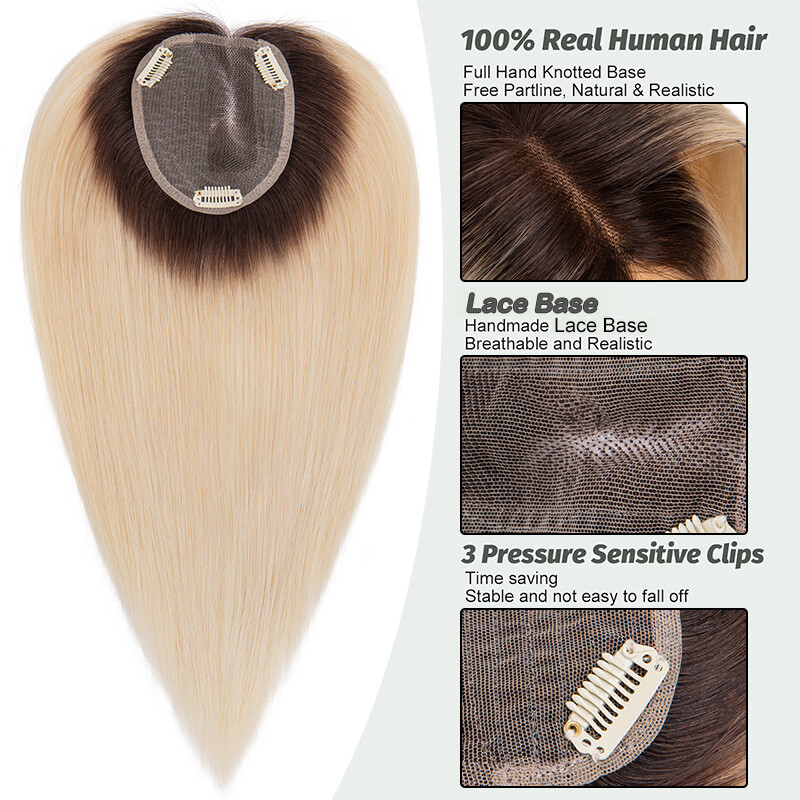 100% Real Human Hair Clip in Hairpiece Topper Top Toupee for Women Thinning Hair