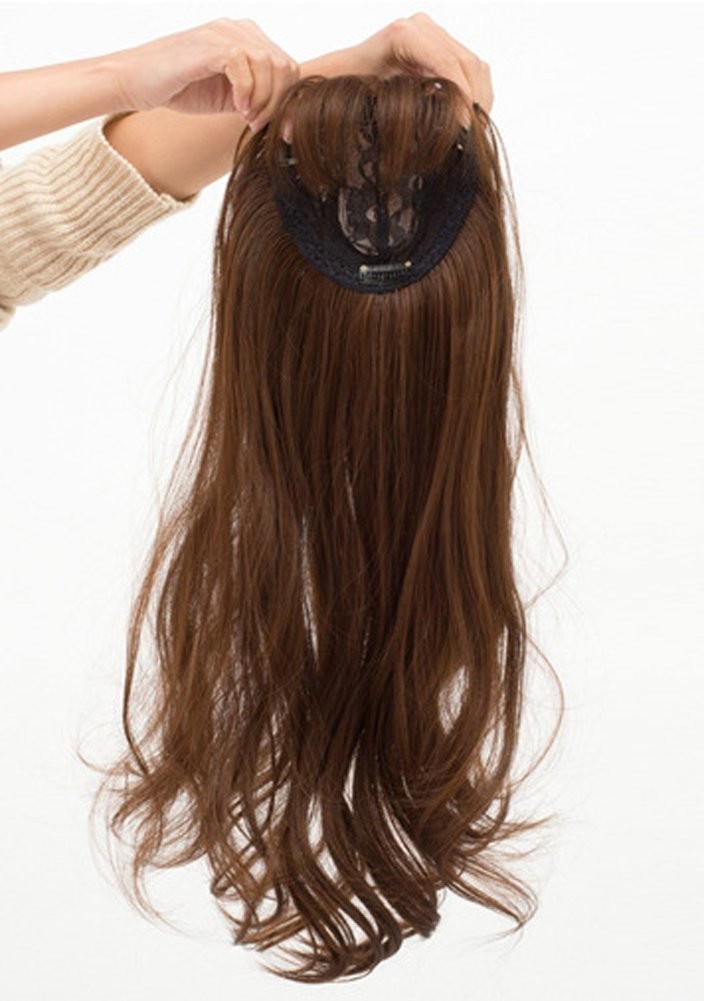 22″ Brown Long Wavy Clip in Synthetic Hair Wig Topper Piece Brown Hair Piece Wig