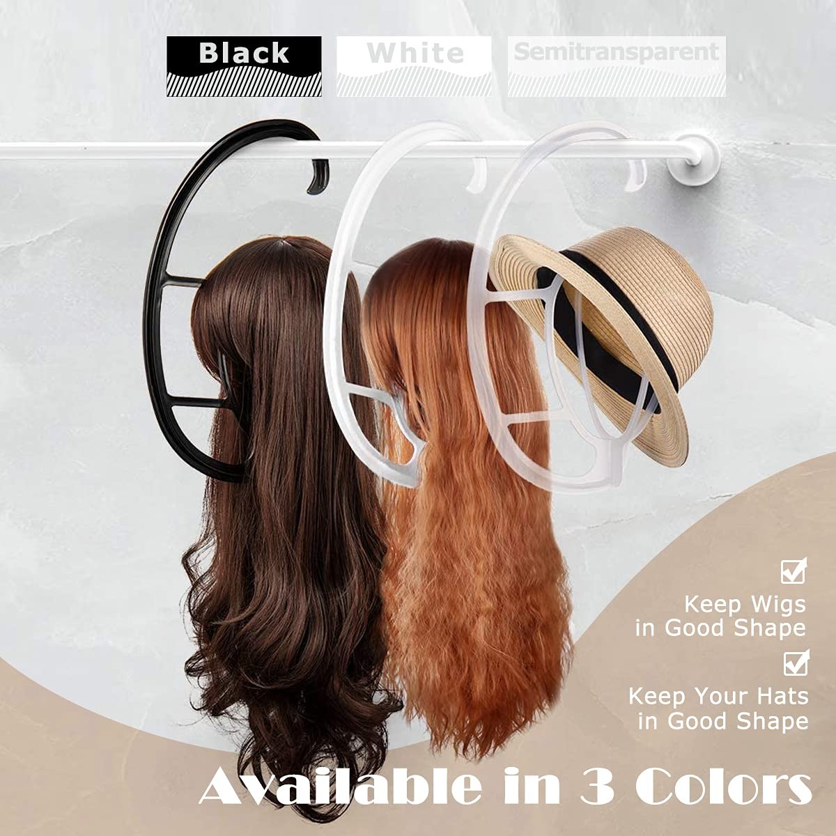 Dreamlover Hanging Wig Stands, 2 Count (Pack of 1), Semitransparent