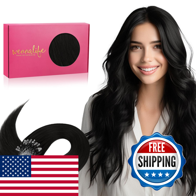 Wennalife Microlink Hair Extensions Human Hair 50G 50S 18 Inch Jet Black Remy