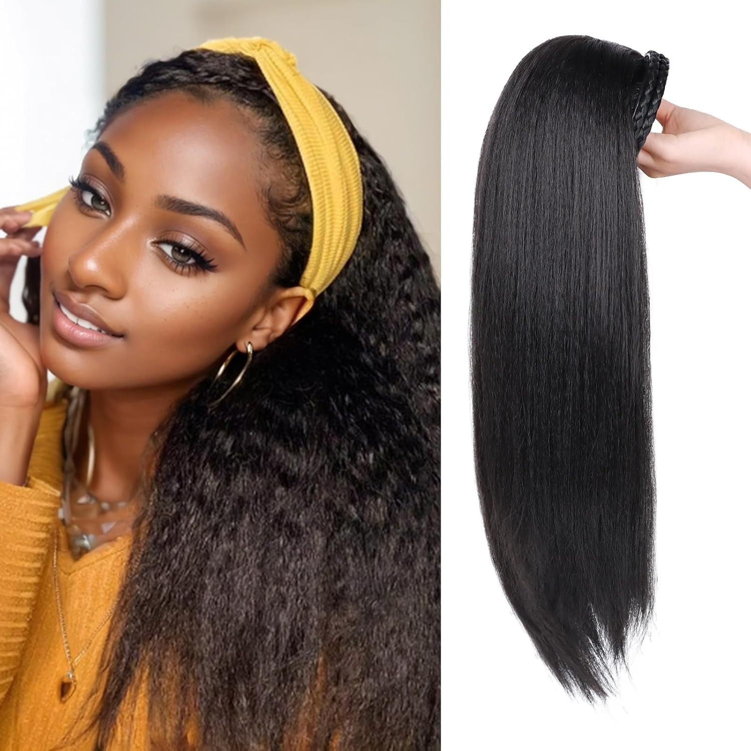 Glueless Yaki Straight Half Wig with Hair Band – Versatile Styles for Daily Use