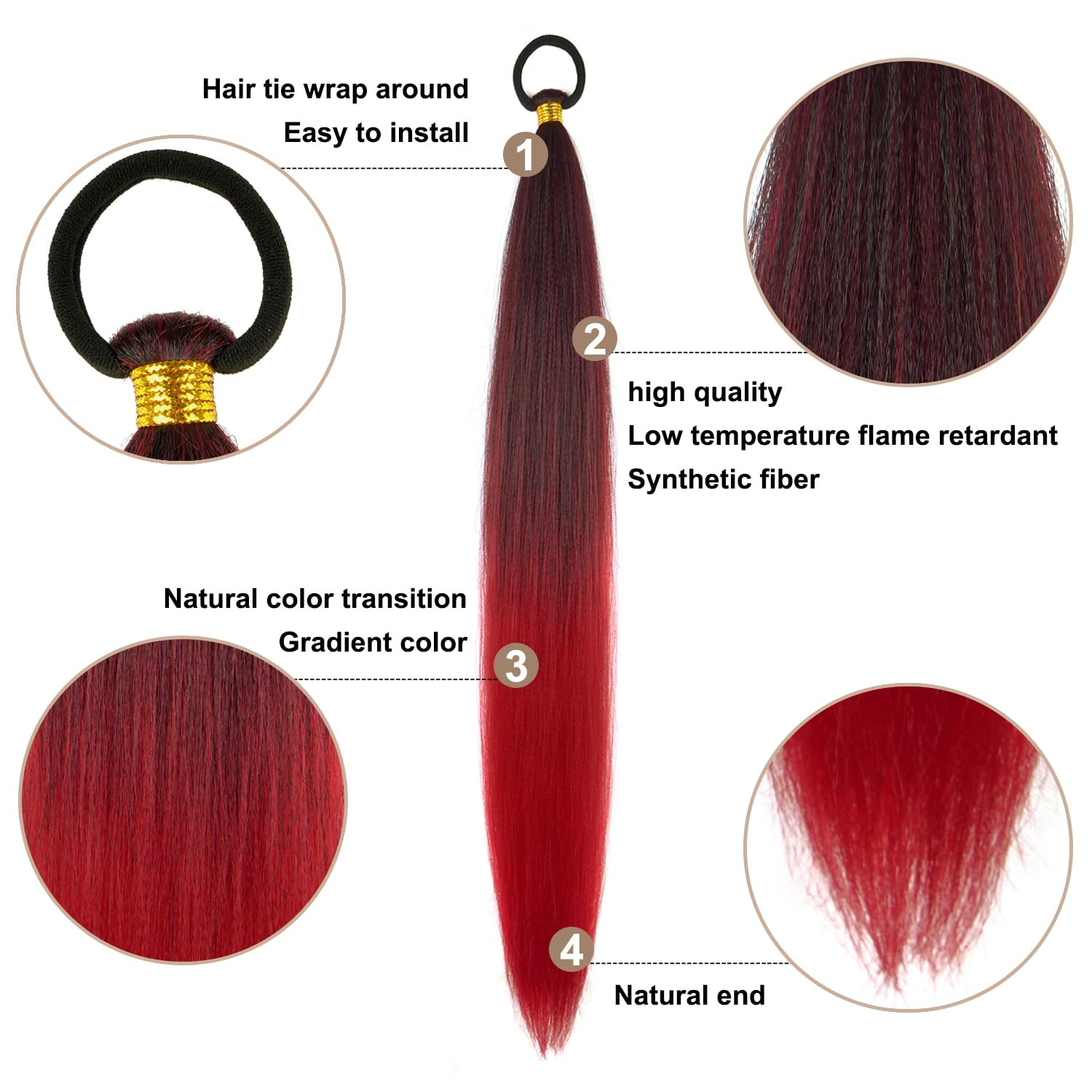 2 Pack Braid Ponytail Extension with Elastic Tie Straight Sleek Wrap Around Brai