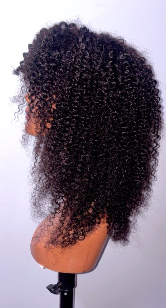 Brazilian Human Hair Afro Kinky Curly Short Bang Wig 18inches