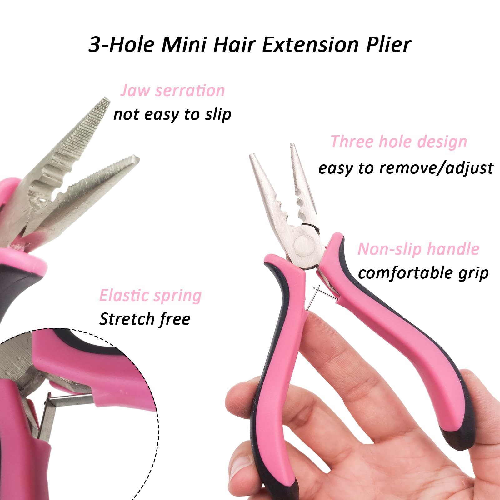 Sew in Hair Extensions Kit, Micro Ring Beads Tool 16 tools Pink/Black