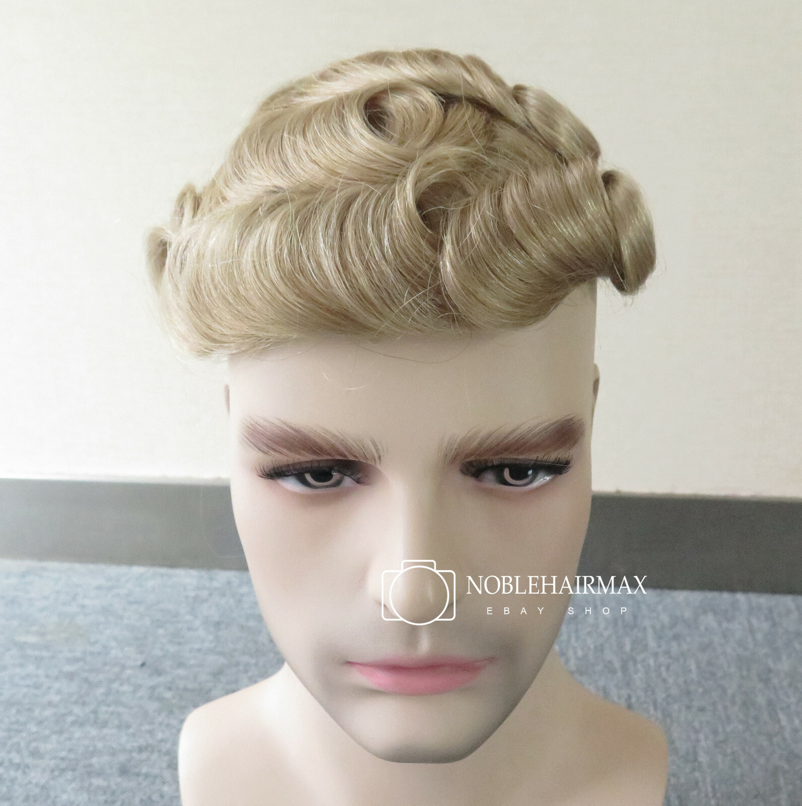 Natural Human Hair Replacement System Ultra Thin Skin Toupee Blonde Hair Wig#22R