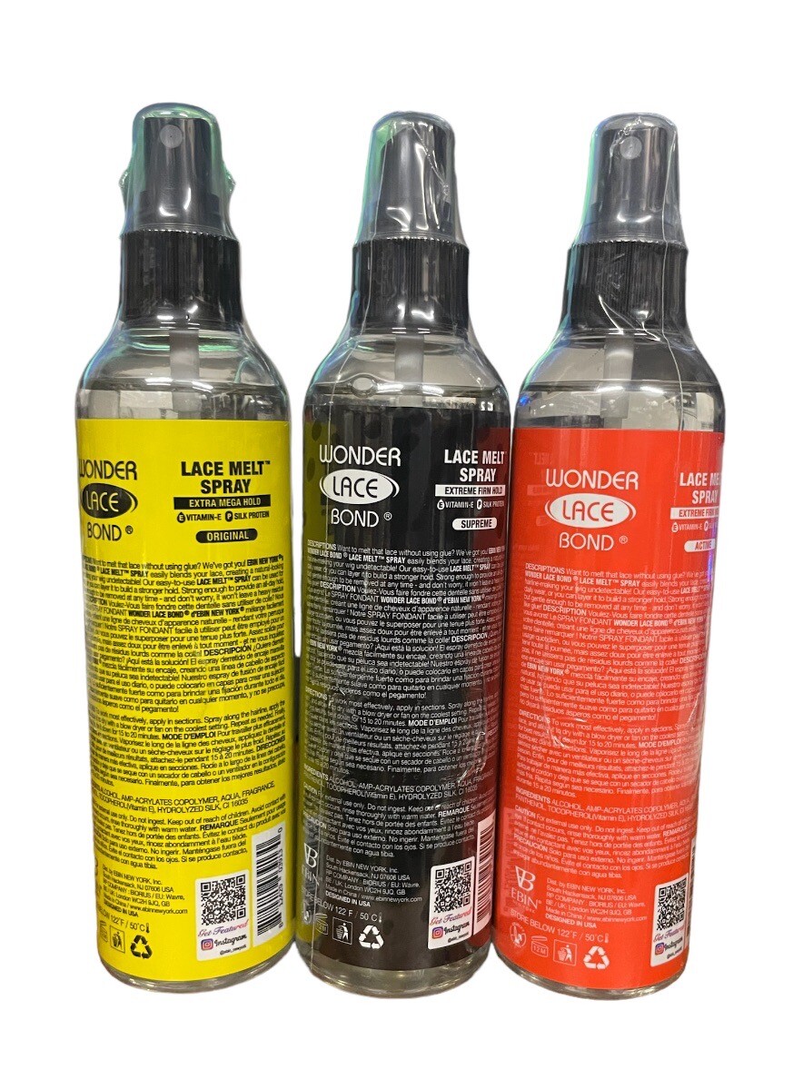 3 EBIN WONDER LACE BOND MELTING SPRAY 8OZ WIG HOLD MELT DOWN 250 Ml Each