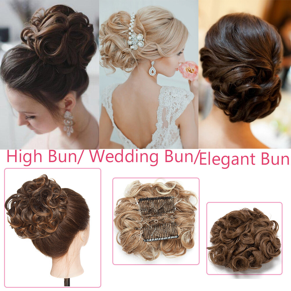 Large Chignon Messy Bun Comb Clip in Hair Extensions Hairpiece Scrunchie Curly