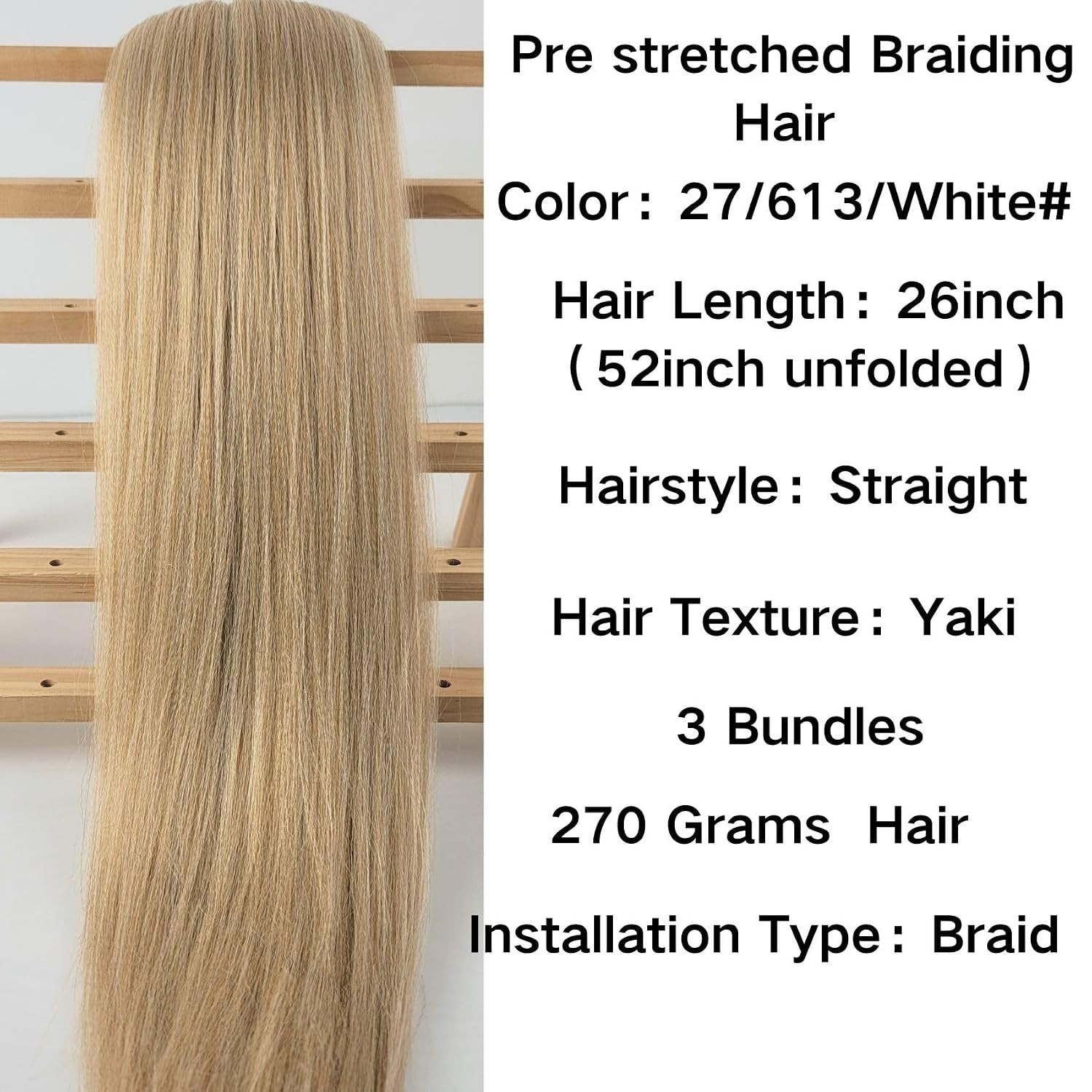 Honey White Blonde Pre-Stretched Braiding Hair – 52in, Multi-Color, Hypoaller…