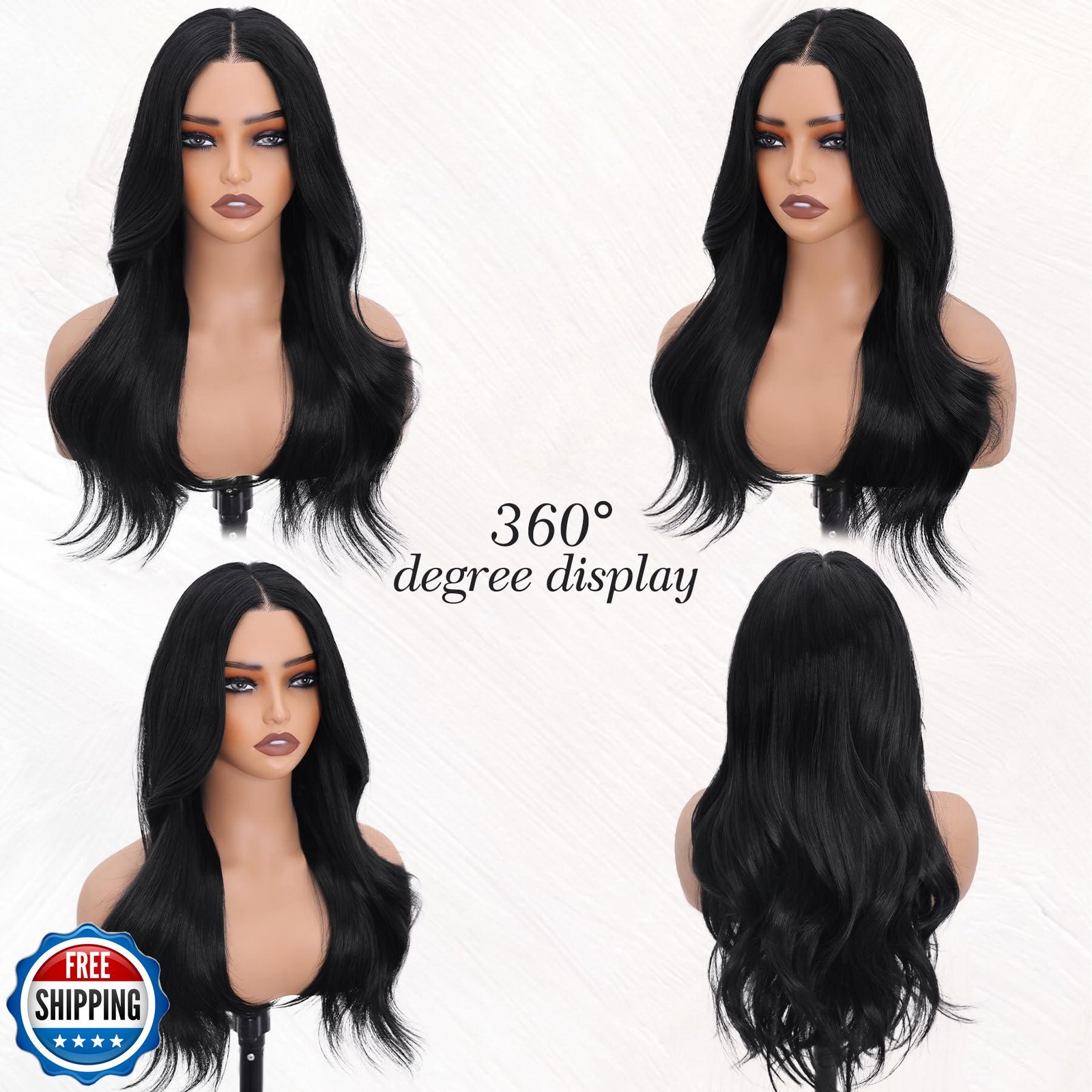 Black Wig-Synthetic Lace Front Wigs 13×4 Pre Plucked Pre Cut Wavy Wig Glueles