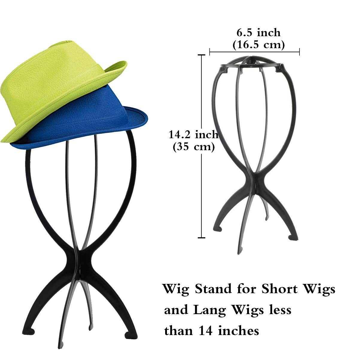 6 Pack Short Wig Stand Portable Wig Holder for multiple Wigs and Hats, 14.2 I…