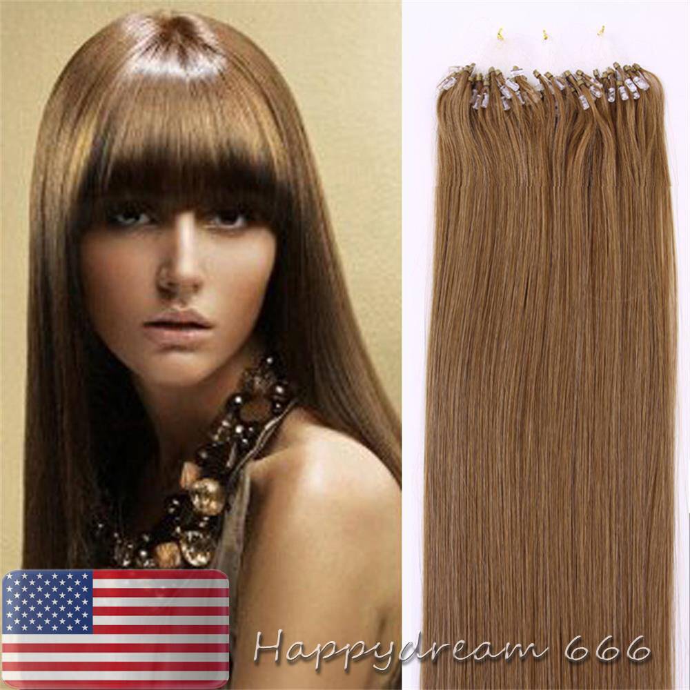 Micro Ring Loop Tip Remy Human Hair Extensions Silky Straight Micro Bead Link US