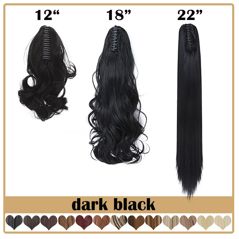Claw On Clip In Ponytail Hair Extensions Straight Pony Tail Long Black Hairpiece