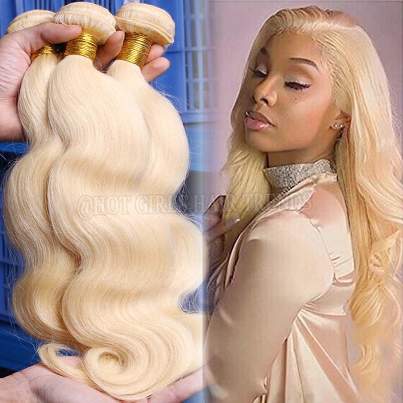 3 Bundle 300g / Virgin Remy Real Human Hair Extensions Weave Weft Blonde #613 HQ