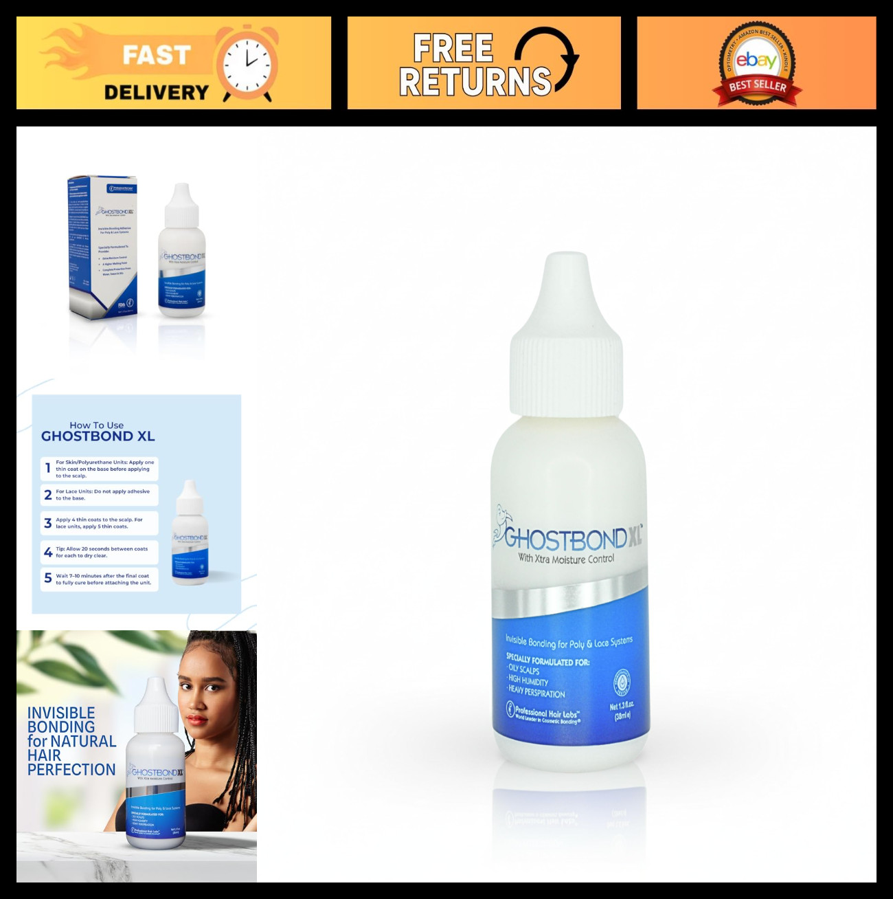 Invisible Wig Bonding Glue 1.3oz – Water & Oil-Resistant, Non-Toxic Hair Adhesiv
