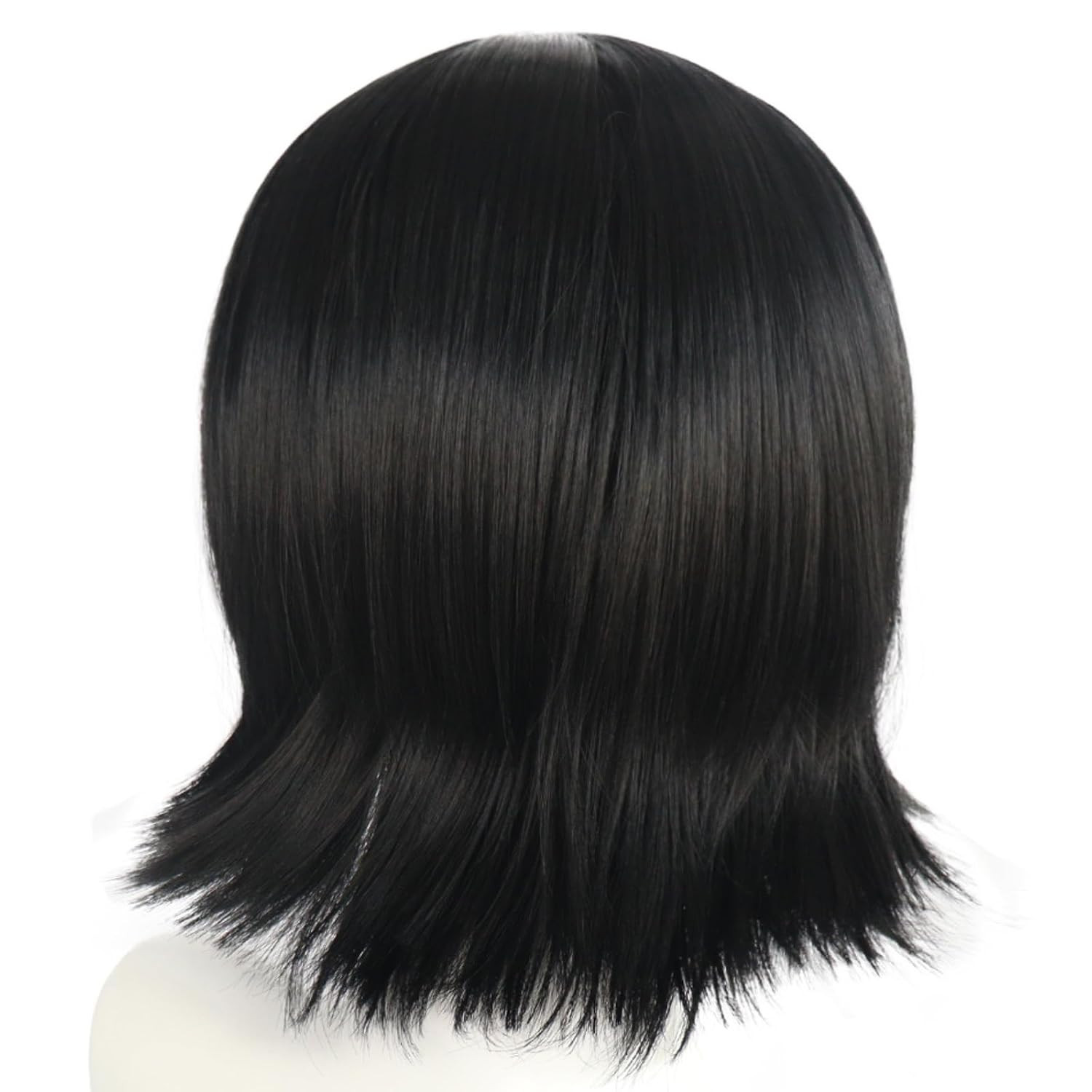 Short Black Cosplay Wig with Bangs Short Black Wavy Wigs for Women Adult Funny W
