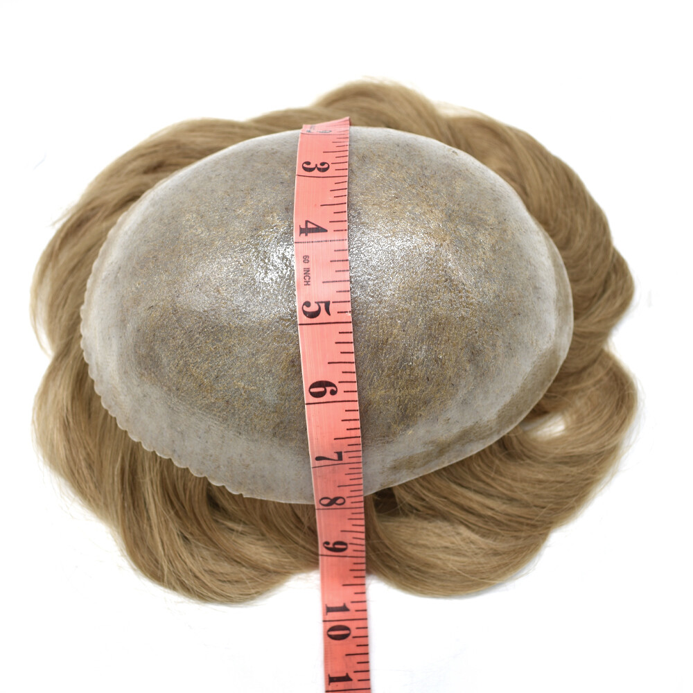 Mens Toupee Hair System Replacement Full Poly Skin Human Hair Piece Unit for Men