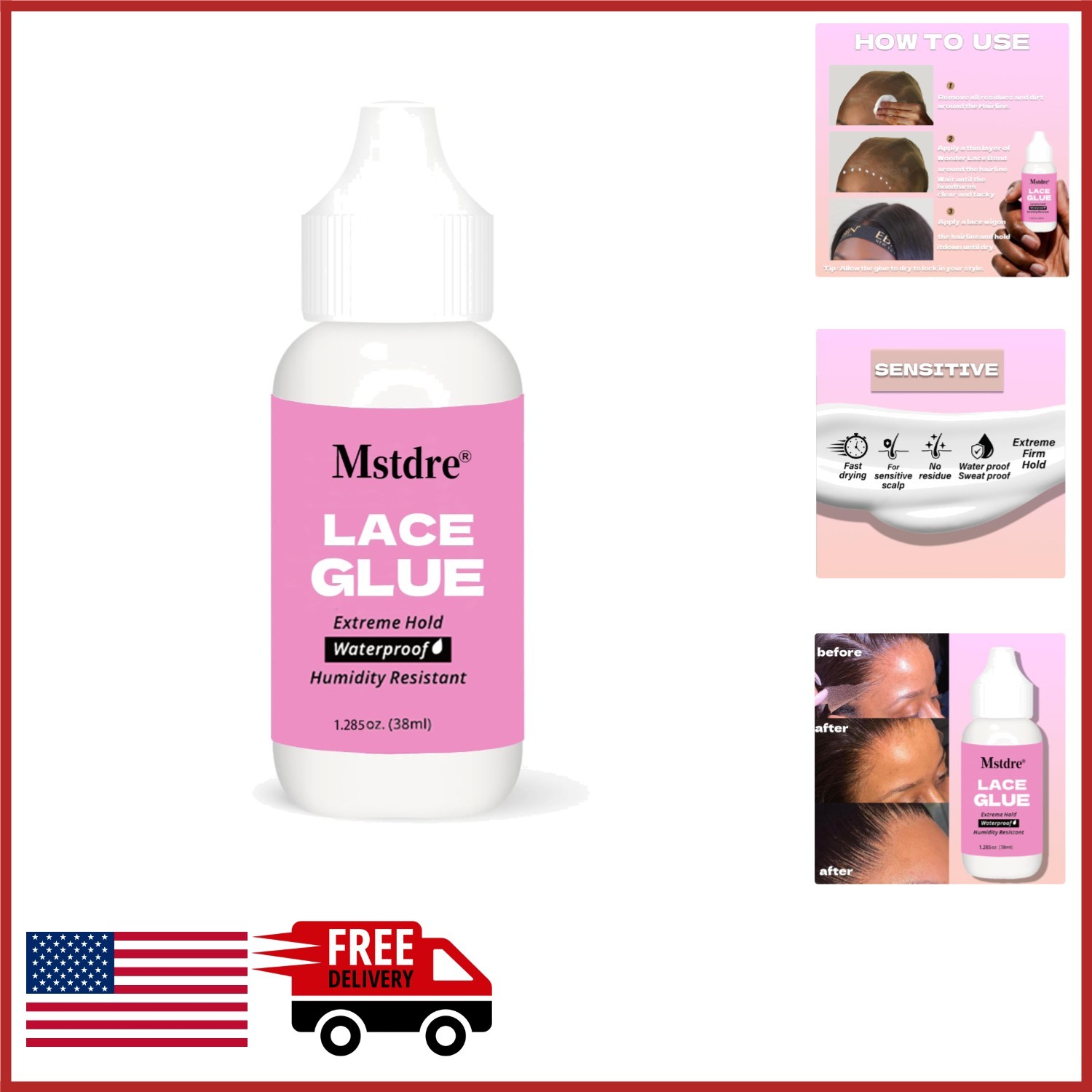 Strong Holding Lace Wig Glue Non-Toxic Waterproof Fast Drying 1.3 oz