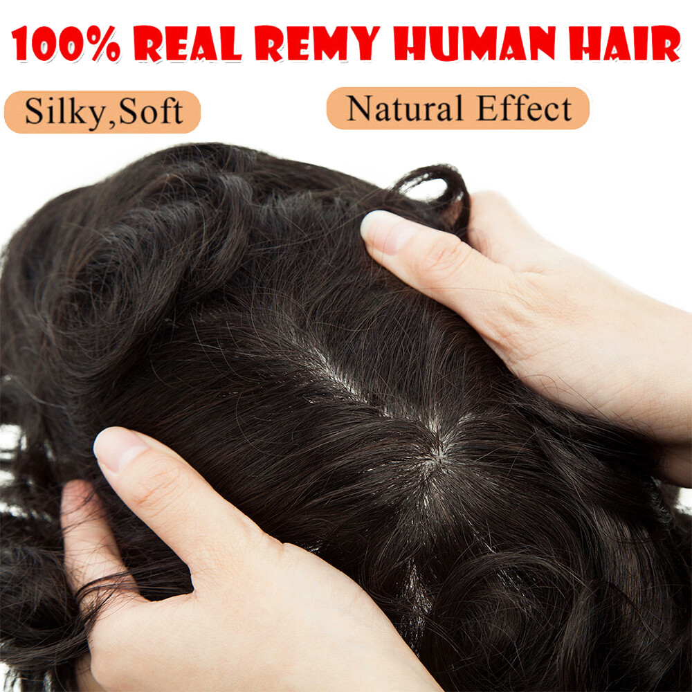 Men Toupee Human Hair Replacement System V-loop Super Thin Skin PU Hairpiece Wig