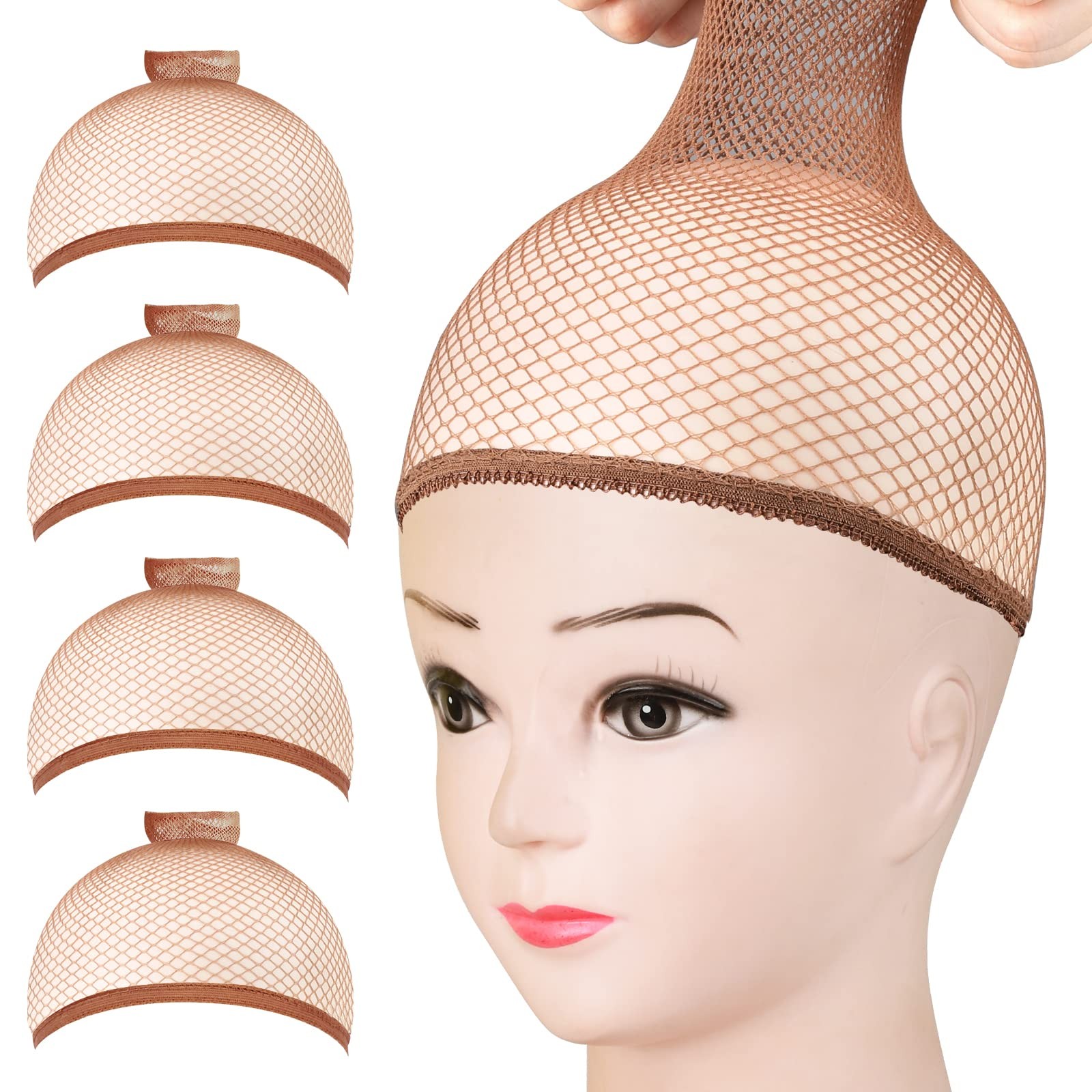 Fandamei Mesh Wig Caps Net, 4PCS Net Open End, Dark Brown
