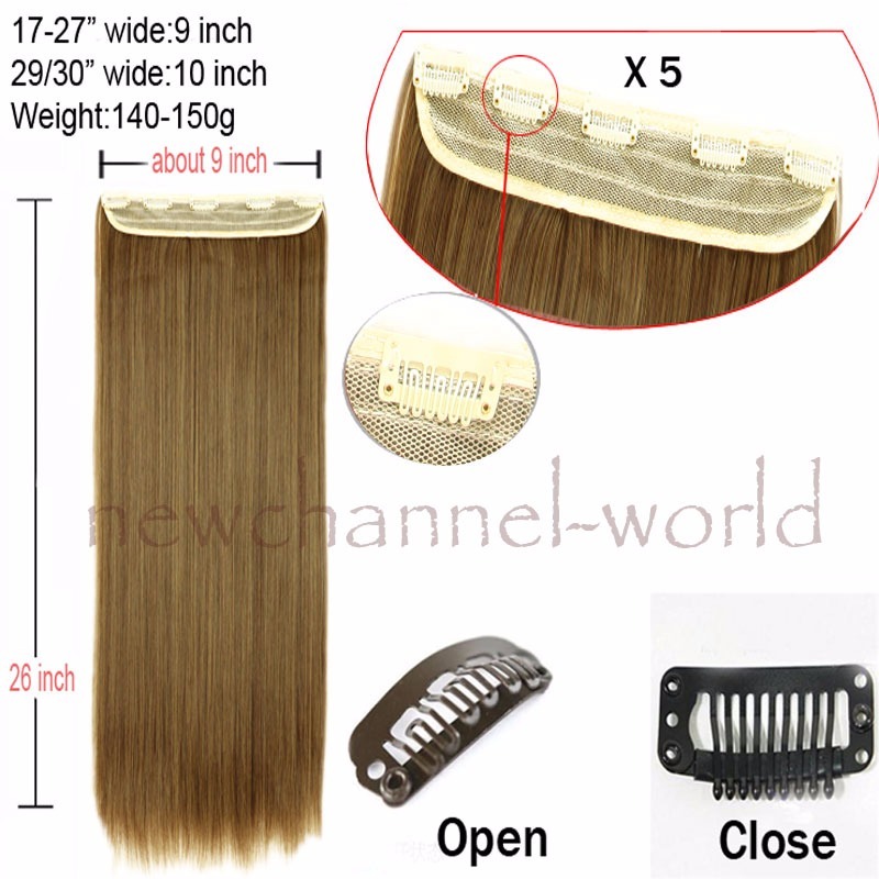 One Piece V-shape Wavy Curly Clip in Hair Extensions 5Clips Hairpiece Full Head