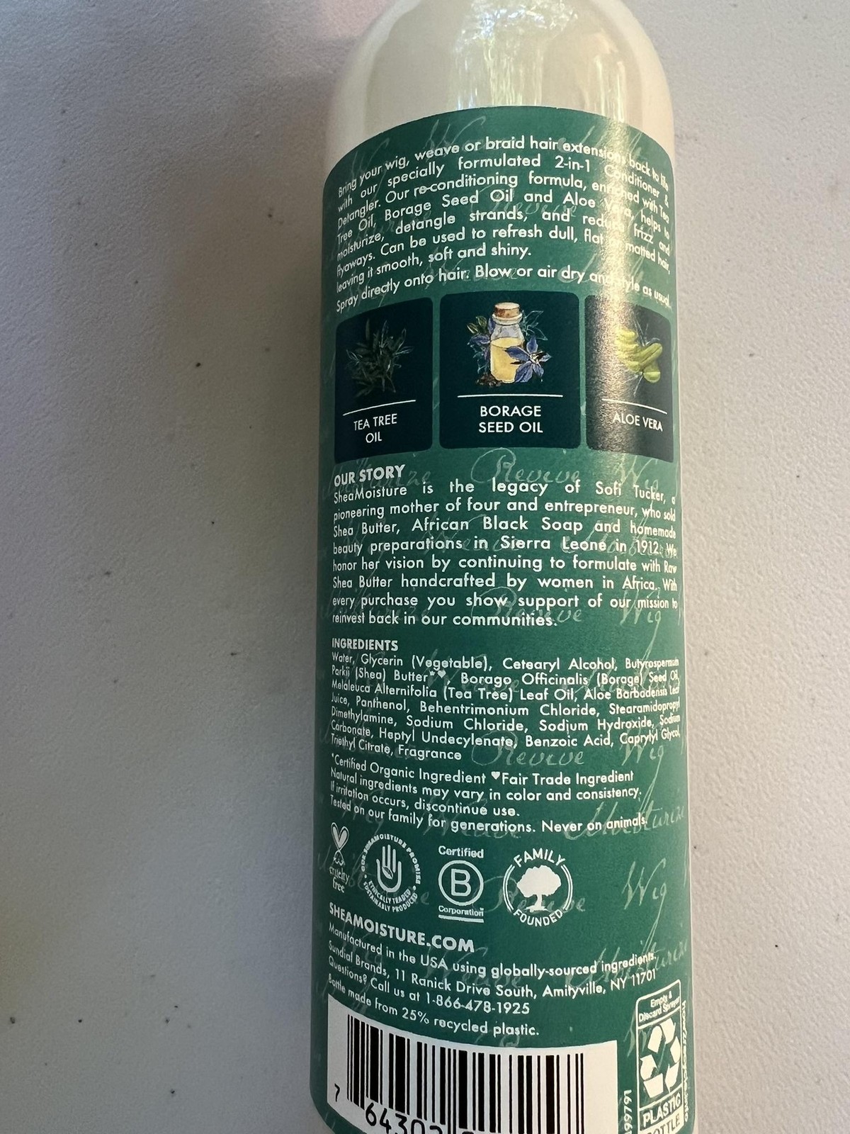 SheaMoisture Wig & Weave 2-in-1 Conditioner & Detangler 8 oz Made USA Tea Tree