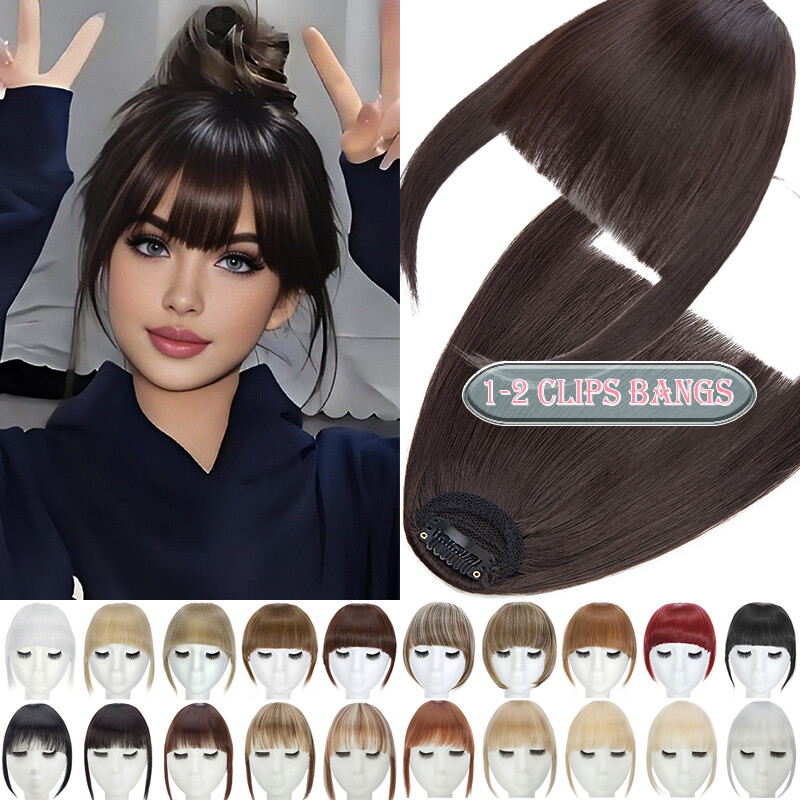 Air Bangs 100% as Human Real Hair Extensions Clip In Front Fringe Hairpiece Thin