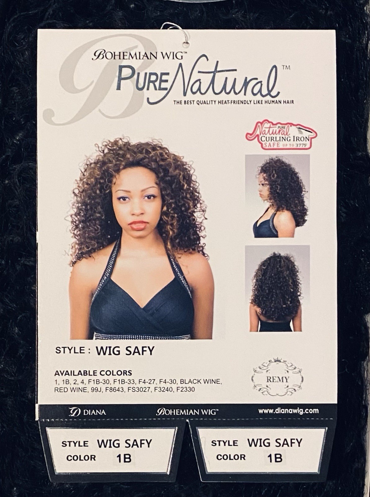 DIANA BOHEMIAN WIG SAFY 1B Color Pure Natural Like Human Hair NEW Curly