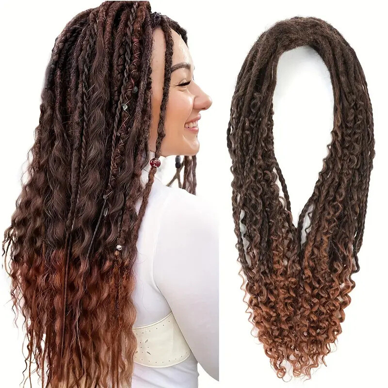 24inch Double Ended Dreadlocks Extensions 0.6cm Boho Curly Locs Synthetic Dreads
