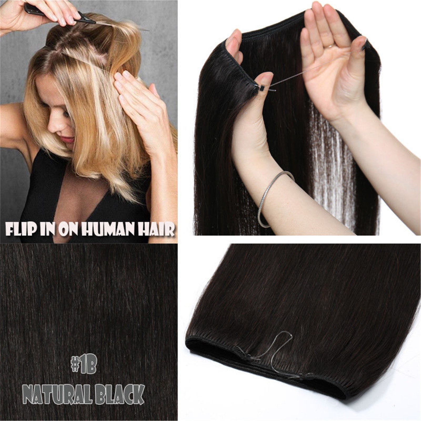 120g 18inch Invisible Wire Weft Flip In Real Human Hair Extensions One Hairpiece