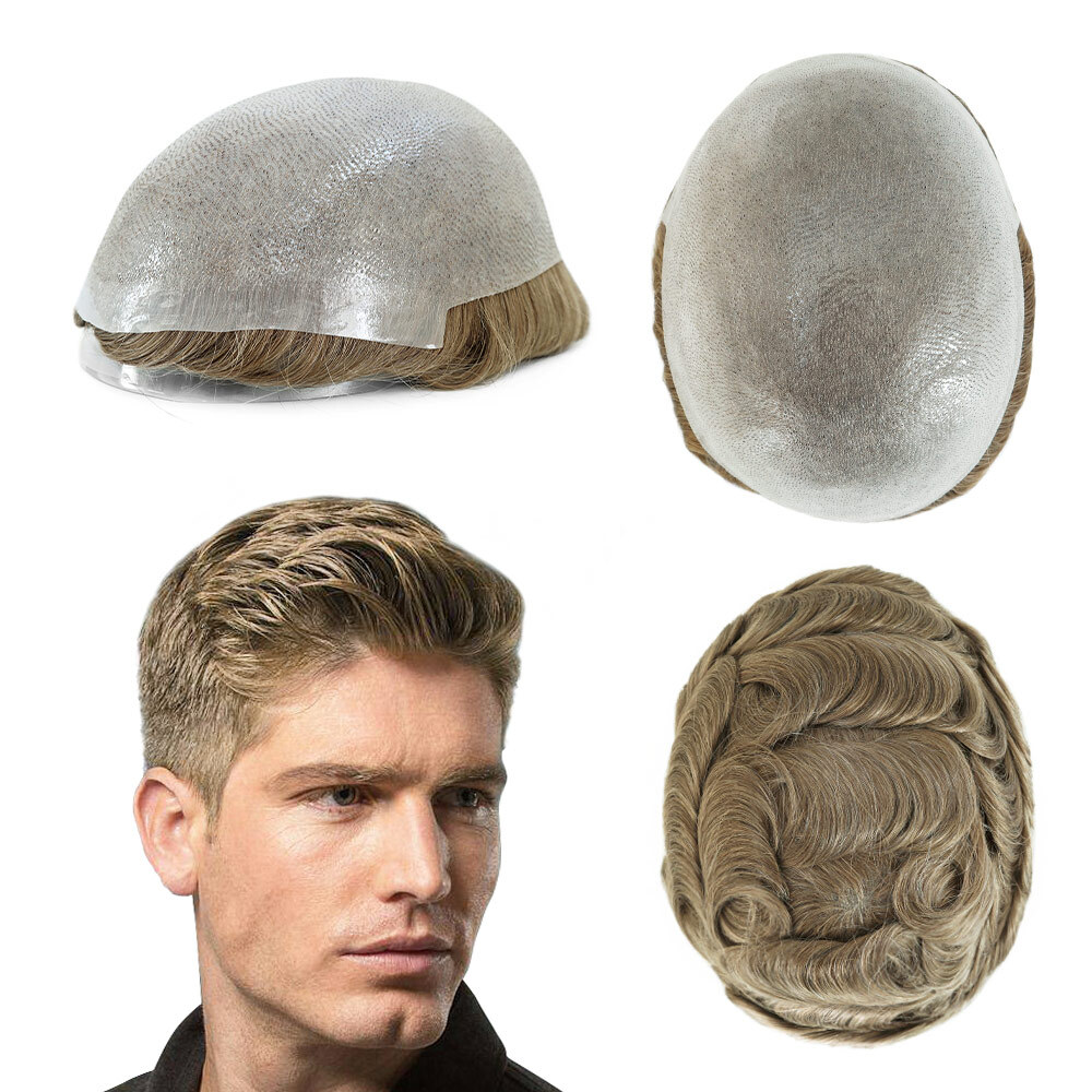 0.08mm Thin Skin Human Hair Replacement System for Men Toupee Wigs Hairpieces