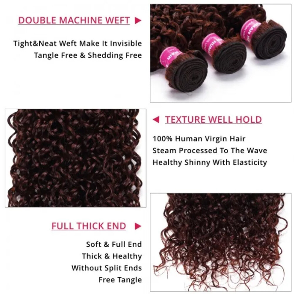 UNice Brazilian Reddish Brown Curly 3 Bundles Human Hair Weaves Cooper Red Wefts
