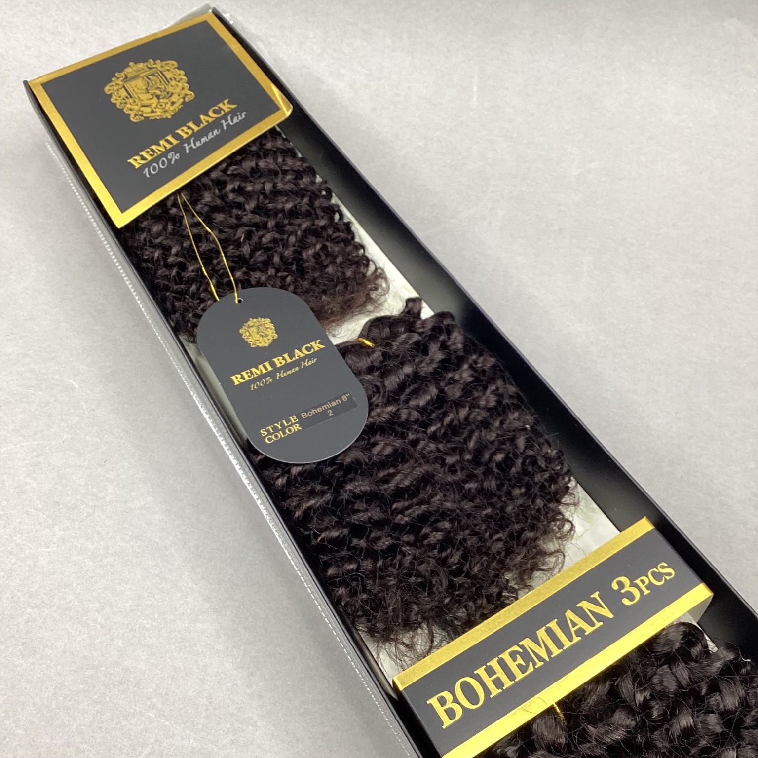 REMI BLACK Bohemian 8″ Curly Human Hair Extensions Color 2 (3 Pcs)