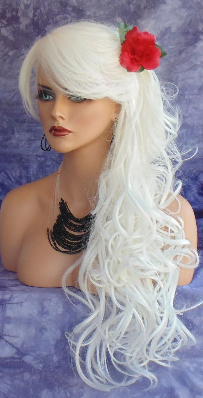 LONG CURLY HEAT FRIENDLY SKIN TOP WIG COLOR #60 WHITE *GORGEOUS SEXY LONG 108