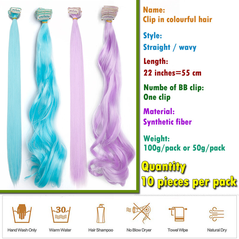 10Piece Colors Clip In Highlight Hair Streaks Hair Extensions Multi-color Braids