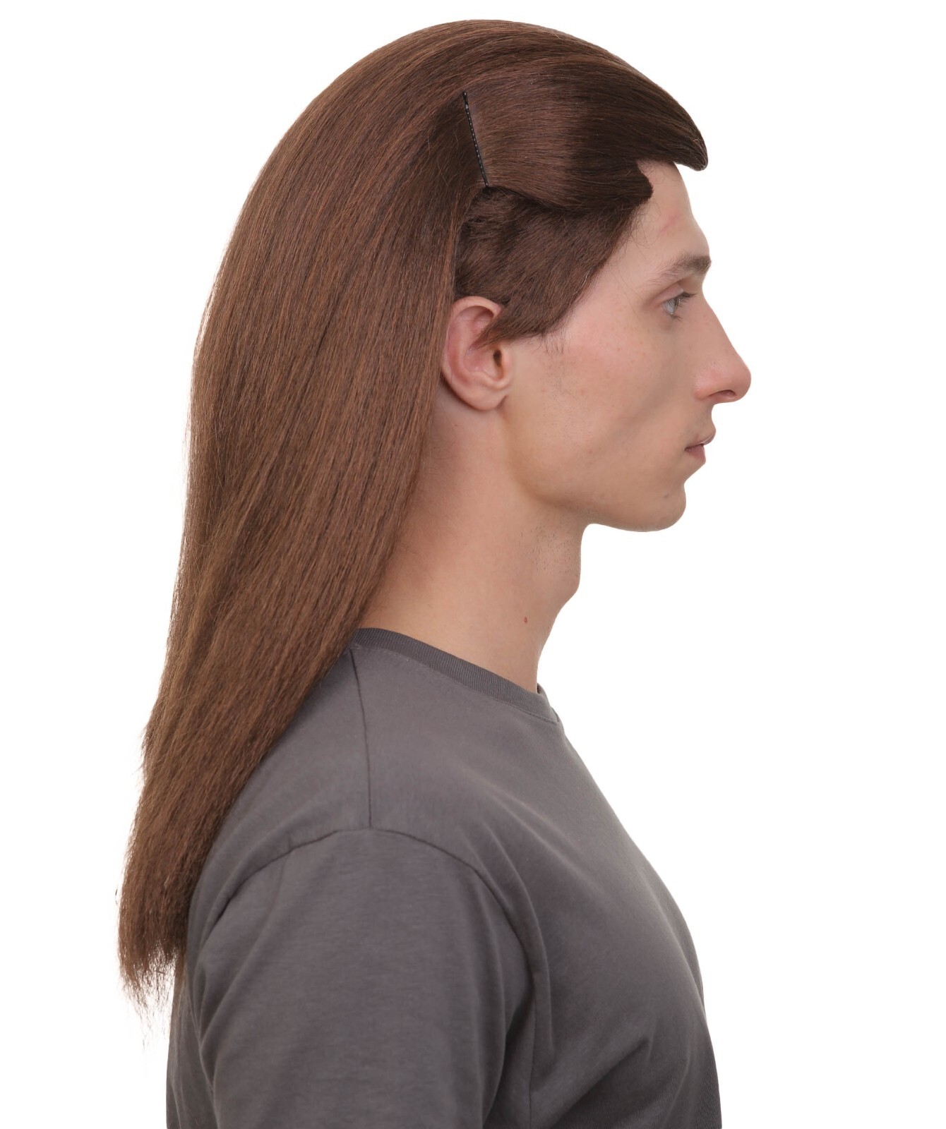 Adult Men’s Welsh Soccer Player Long Dark Brown Samurai Wig HM-1505