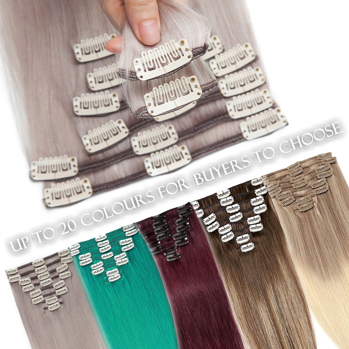 100% Human Hair Clip In Remy Hair Extensions Real Soft FULL HEAD Invisible Grey#