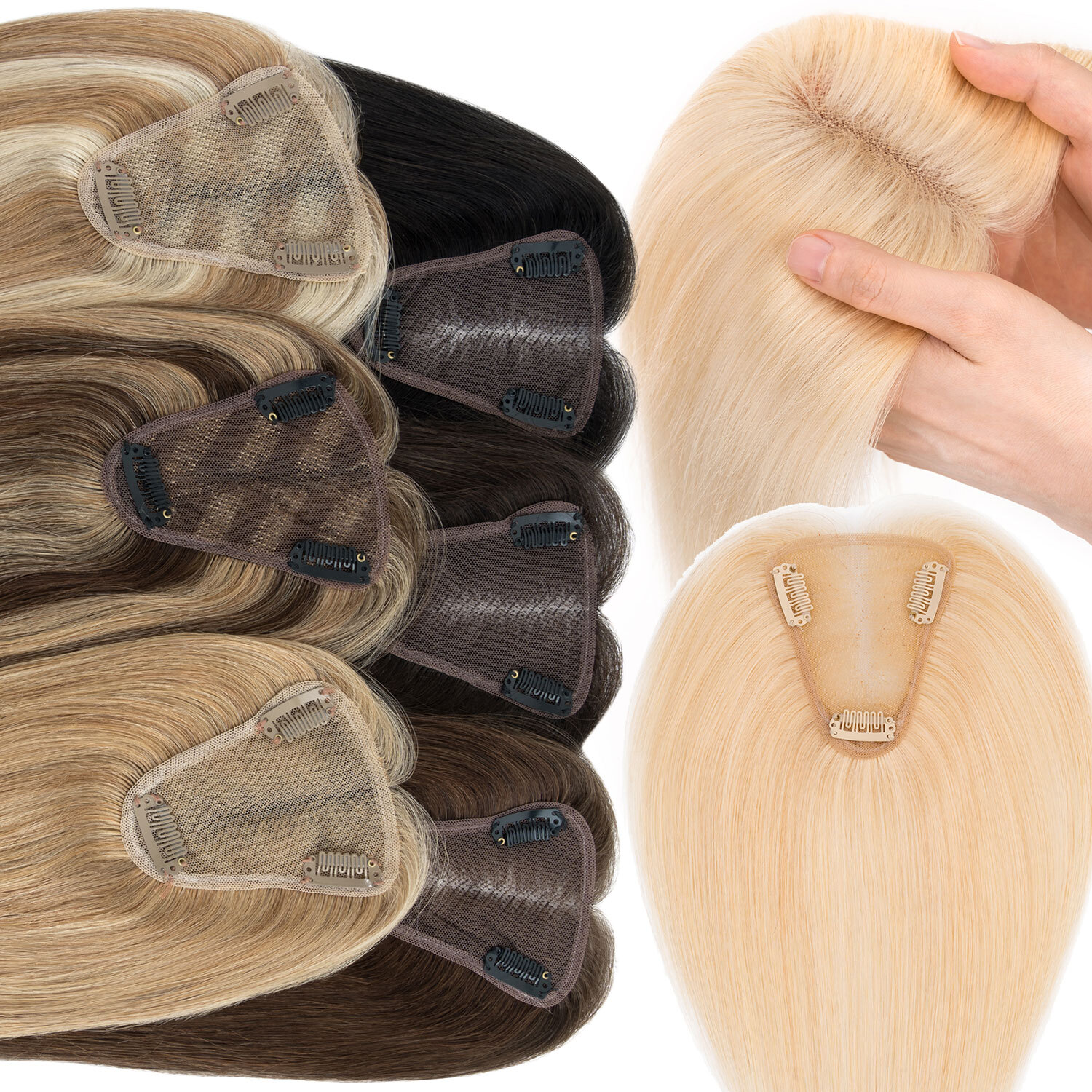 Topper Toupee Clip In Remy 100% Human Hair Lace Base Wiglet Hairpiece Hand-tied