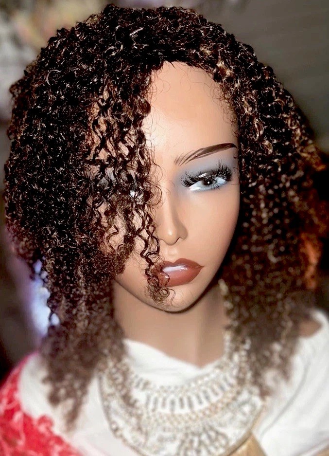 100% HUMAN HAIR SPIRAL CURLY FULL WIG TEXTURED 1B/30 GLD 12-14” THICK NEW🧡