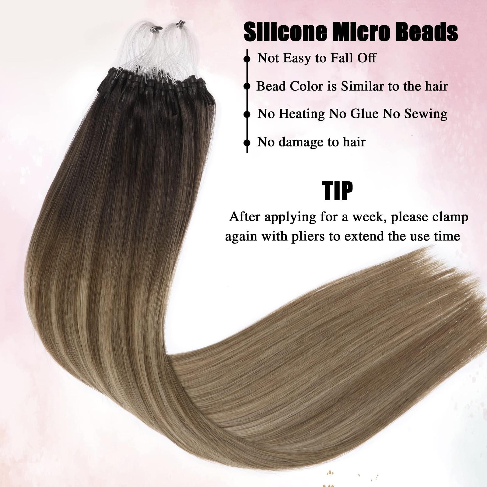 Senmy Microlink Hair Extensions Human Hair 16Inch 50G/Pack Micro Bead Hair