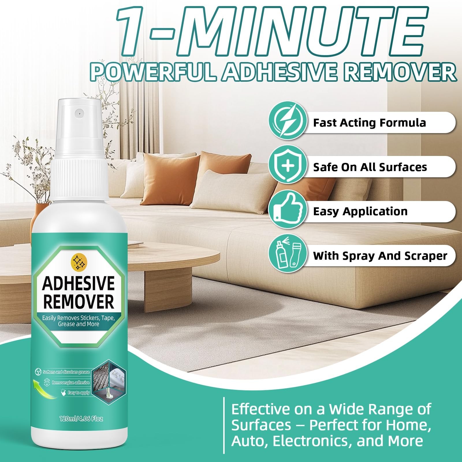 Adhesive Remover Spray, 4.06 Oz Glue Remover with Plastic Scraper and Towel, …